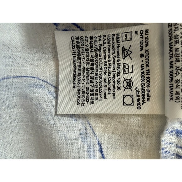 H & M Women's 100% Cotton Medium Frill Trim White & Blue Seashell Dress - Picture 7 of 7